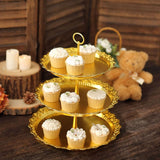 15inch Metallic Gold 3-Tier Round Plastic Cupcake Stand With Lace Cut Scalloped Edges