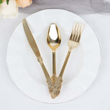 24 Pack | Metallic Gold Baroque Style Heavy Duty Plastic Silverware Set