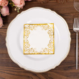 20 Pack White 3 Ply Premium Paper Cocktail Napkins with Gold Foil Lace, Soft European Style Wedding