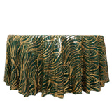 120inch Hunter Emerald Green Gold Wave Mesh Round Tablecloth With Embroidered Sequins