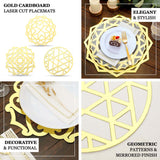 6 Pack Metallic Gold Foil Laser Cut Geometric Star Table Mats, 13inch Round Disposable Cardboard