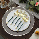 24 Pack | 6inch Gold / Hunter Emerald Green Plastic Dessert Forks With Roman Column Handle