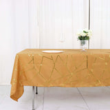 60"x102" Gold Rectangle Polyester Tablecloth With Gold Foil Geometric Pattern