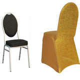 Gold Spandex Stretch Banquet Chair Cover, Fitted with Metallic Shimmer Tinsel Back