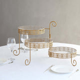 15inch Tall Gold Metal Rotating Cake Stand with Clear Acrylic Round Plates, Hollow Lace Design 3