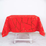 54"x54" Red Polyester Square Tablecloth With Gold Foil Geometric Pattern