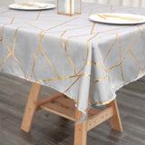 54inch x 54inch Silver Polyester Square Tablecloth With Gold Foil Geometric Pattern