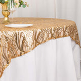 72x72inch Gold Wave Mesh Square Table Overlay With Embroidered Sequins