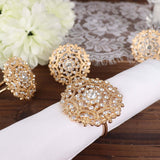 4 Pack | Diamond Rhinestone Gold Metal Flower Napkin Rings