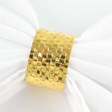 4 Pack | Shiny Gold Basket Weave Napkin Rings, Metallic Napkin Holders