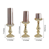 Set of 3 | Mercury Gold Glass Pillar Candle Holder Stands, Votive Candle Centerpieces