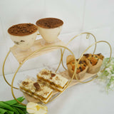 2-Tier Geometric Floating Shelf, Dessert Display Stand With Gold Double Hoop Design