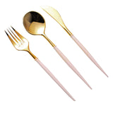 Metallic Gold Modern Silverware Set, Premium Plastic Cutlery Set With Rose Gold Handle - 8Inch