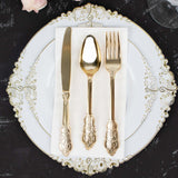 24 Pack | Metallic Gold Baroque Style Heavy Duty Plastic Silverware Set