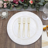 24 Pack | 7inch Gold Modern Hollow Handle Design Plastic Forks, Disposable Silverware