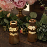 3 Pack | 5inch Metallic Gold Fluted Ball Neck Ceramic Taper Candlestick Stands