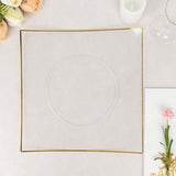 10 Pack | 10inch Clear / Gold Concave Modern Square Plastic Dinner Plates, Disposable Party Plates
