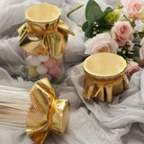 6 Pack | Metallic Gold 6" Round Lame Fabric Party Favor Jar Covers DIY With Satin Tie String, Craft Supplies