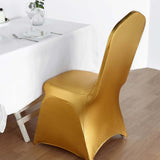 Shiny Metallic Gold Spandex Banquet Chair Cover, Glittering Premium Fitted Chair Cover