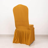 Gold Ruffle Pleated Skirt Banquet Spandex Chair Slipcover, 1-Piece Stretch Fitted Chair Cover