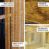 3ftx8ft Gold Silk Tassel String Curtains, Decorative Room Divider Panels