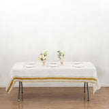 White Airlaid Paper Rectangle Tablecloth with Gold Striped Border,