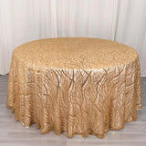 120inch Gold Wave Mesh Round Tablecloth With Embroidered Sequins