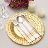 10 Pack | 10inch Gold Basketweave Rim Plastic Dinner Plates, Round Disposable Plates