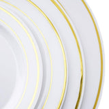 10 Pack | 8inch Très Chic Gold Rim White Disposable Salad Plates, Plastic Dessert Appetizer Plates