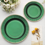 25 Pack | 10inch Hunter Emerald Green Sunray Gold Rimmed Serving Dinner Paper Plates