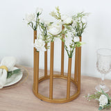 10inch Gold Metal 8-Tubes Single Stemmed Flower Vase Centerpiece with Hollow Round Base