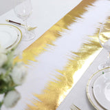 108inch Metallic Gold / White Icicle Print Non-Woven Foil Table Runner