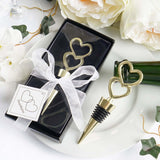 5" Gold Metal Double Heart Wine Bottle Stopper Wedding Party Favors With Velvet Gift Box