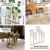 Set of 5 Geometric Gold Frame Test Tube Hydroponic Vases, Conjoined Wedding Centerpieces - 12inch