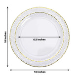 10 Pack | 10inch Clear Hammered Design Plastic Dinner Plates With Gold Rim