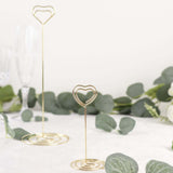 10 Pack | Gold Metal 3.5" Heart Card Holder Stands, Table Number Stands, Wedding Table Place Card Menu Clips