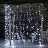 10ft Cool White 300 LED Icicle Curtain Fairy String Lights with 8 Modes