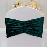 5 Pack Premium Crushed Velvet Chair Sashes Hunter Emerald Green Wide Ruffle Style