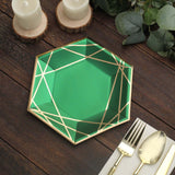 25 Pack | 7inch Hunter Emerald Green/Gold Hexagon Dessert Appetizer Paper Plates