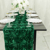 14x108inch Hunter Emerald Green Grandiose 3D Rosette Satin Table Runner