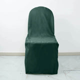 10 Pack Hunter Emerald Green Polyester Banquet Chair Covers, Reusable Stain Resistant Slip On Chair