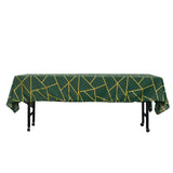 60"x102" Hunter Emerald Green Rectangle Polyester Tablecloth With Gold Foil Geometric Pattern