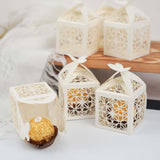 25Pcs Ivory Butterfly Top Laser Cut Lace Print Favor Gift Candy Boxes