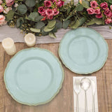 10 Pack | 9inch Jade / Gold Scalloped Rim Plastic Dinner Plates