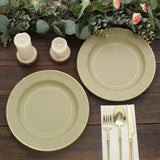 25 Pack | 10inch Khaki Gold Rim Sunray Disposable Dinner Plates