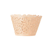 25 Pack | Blush Rose Gold Lace Laser Cut Paper Cupcake Wrappers, Muffin Baking Cup Trays#whtbkgd