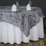 90inch Black / White Leopard Print Taffeta Square Table Overlay - Clearance SALE