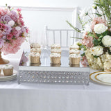 16inch Silver Square Crystal Beaded Metal Cake Stand, Dessert Pedestal