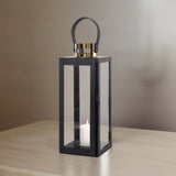 14inch Black & Gold Top Stainless Steel Candle Lantern Centerpiece Outdoor Metal Patio Lantern