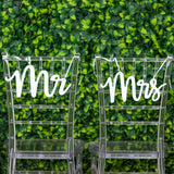 Set of 2 | White Wood Mr and Mrs Chair Signs, Calligraphy Wall Hanging Decor